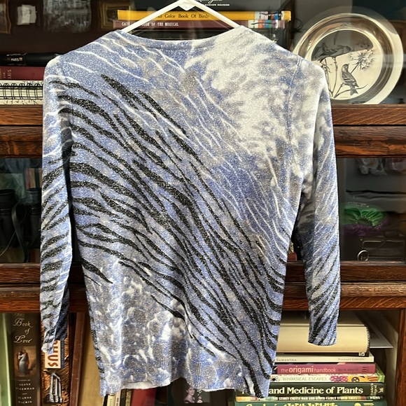 Beautiful Blue, White, Black & Silver Metallic Zebra Stripes Cardigan - Picture 4 of 14